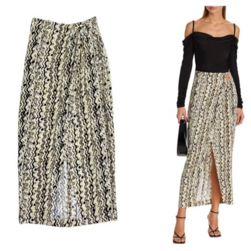 Nanushka Skirt Solice Printed Midi Wrap Cream Brown Size Small S